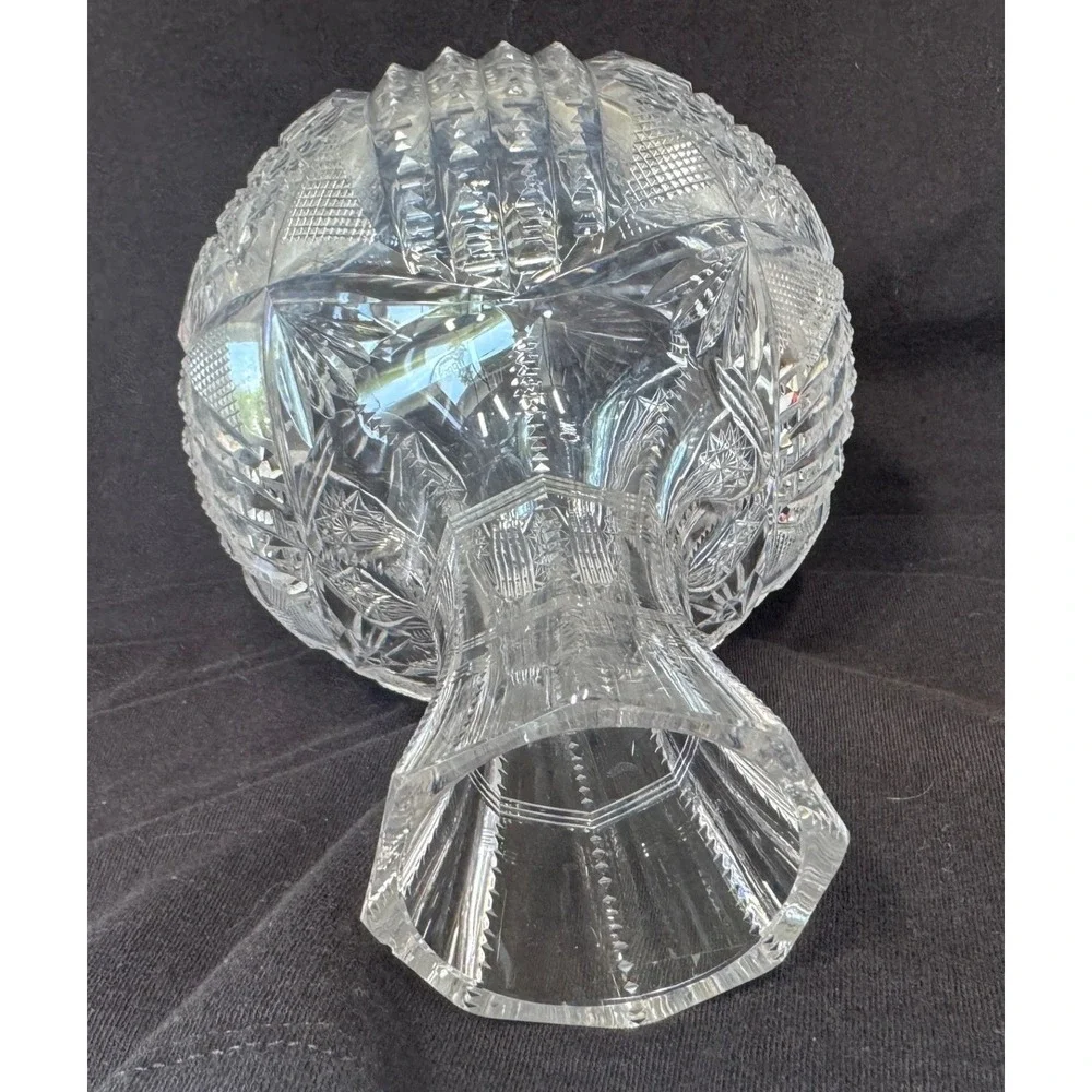 Vintage Cut Glass Decanter American Brilliant Style Crystal Bulbous Starburst